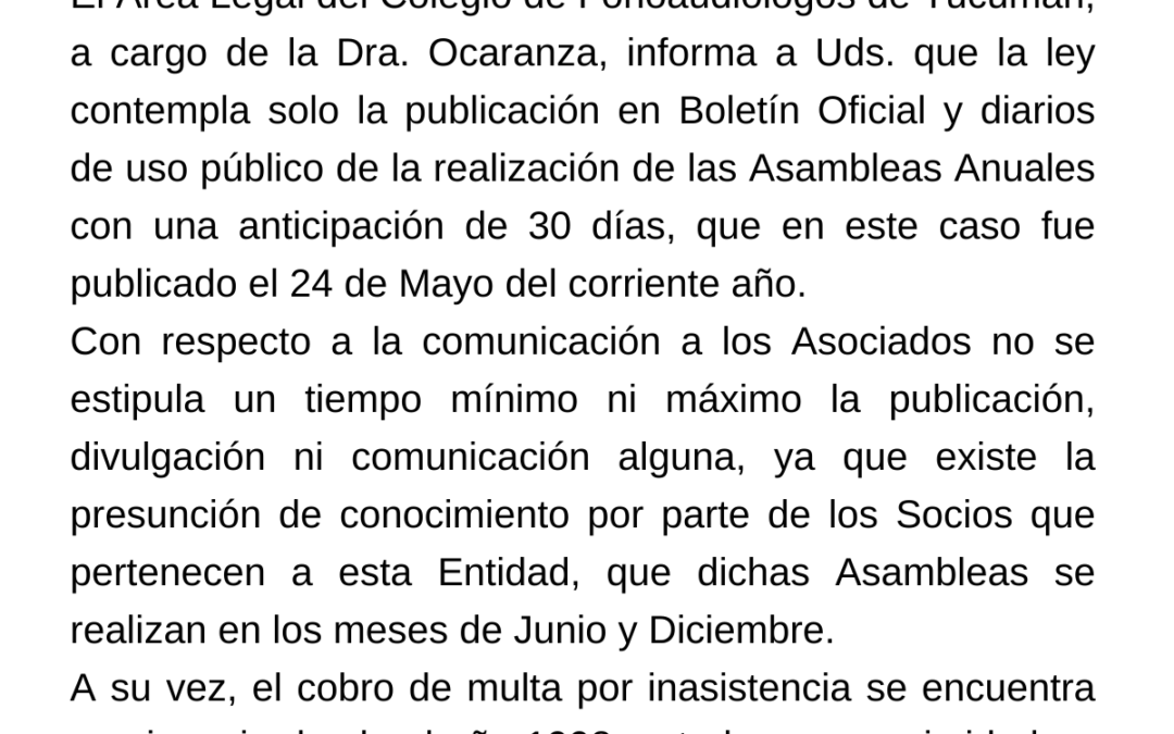Comunicado Asambleas Anuales