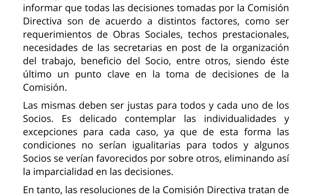 Comunicado para Socios